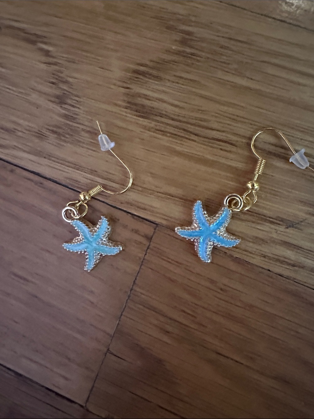 Gold Hook Blue Starfish Drop Earrings